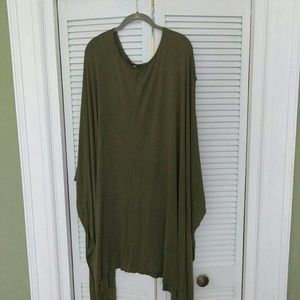 Oversized drape top green rayon blend spandex